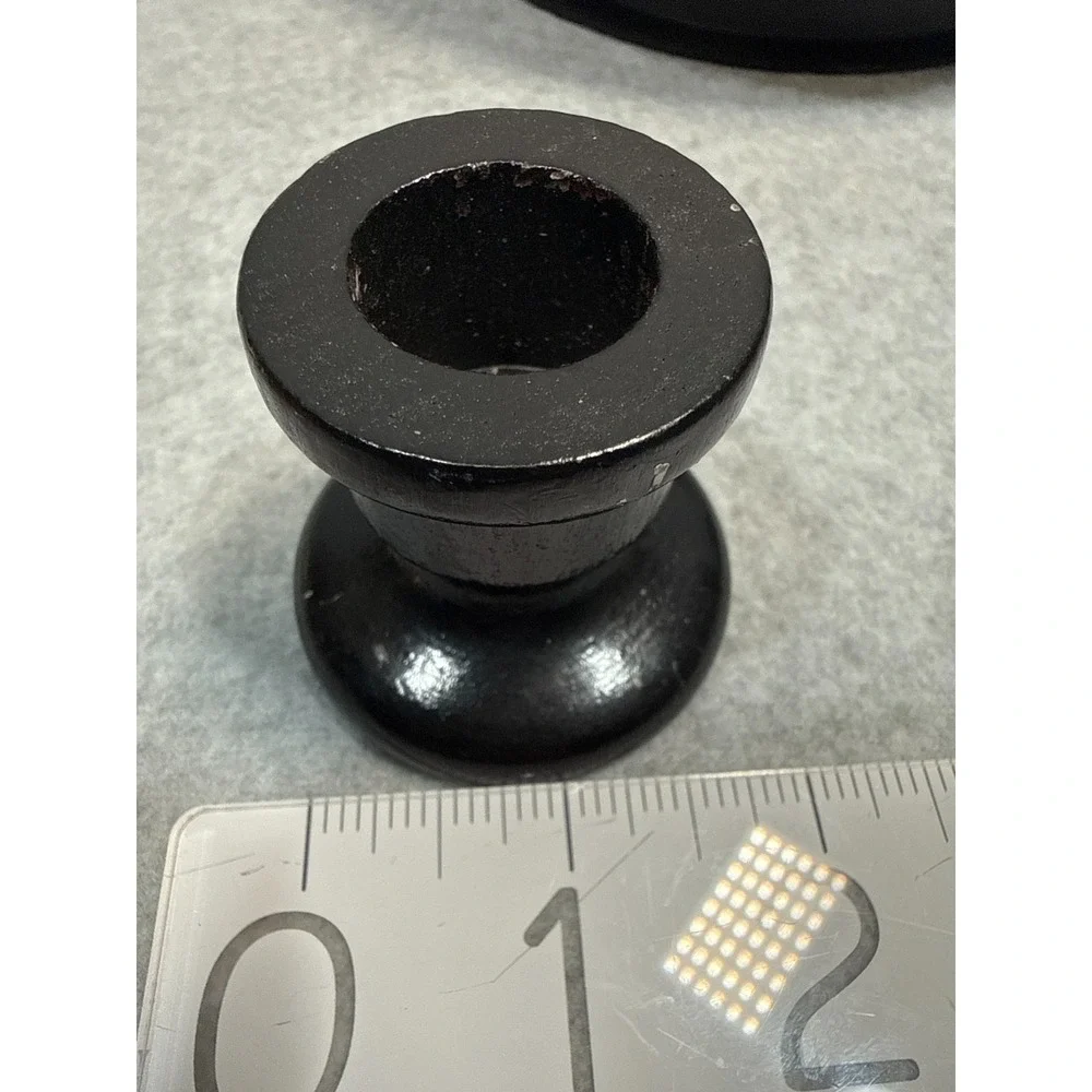 VTG Black Turned Wood Candlestick Holders Pair Colonial Farmhouse Decor 2